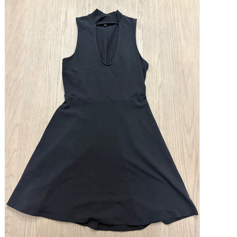 Express  Black Mock Neck Cut Out Sleeveless Fit & Flare Dress, Medium